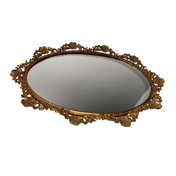 Ornate Victorian french Gold Oval Vanity Mirror Intricate Frame Design - Picture 1 of 8